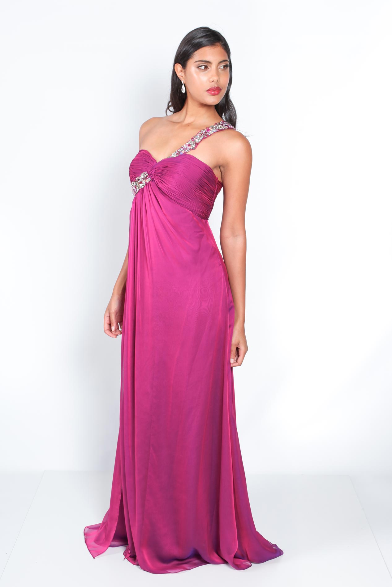 beaded one shoulder gown